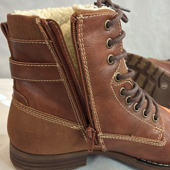 Dexter faux brown leather faux Sherpa lined ankle boots lace up & zip up Size 9 - Picture 9 of 16